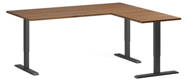Výškovo nastaviteľný stôl, 180x160 cm, 3 motory, L/P, čierna podnož, orech