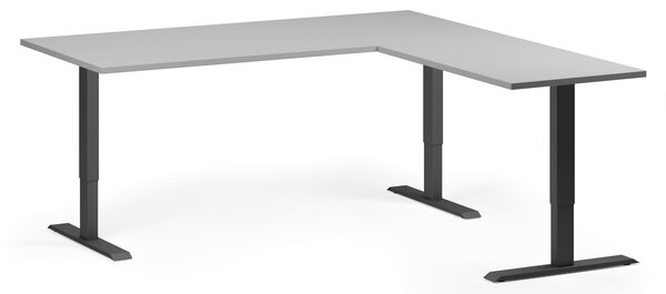 Výškovo nastaviteľný stôl, 180x180 cm, 3 motory, L/P, čierna podnož, sivá