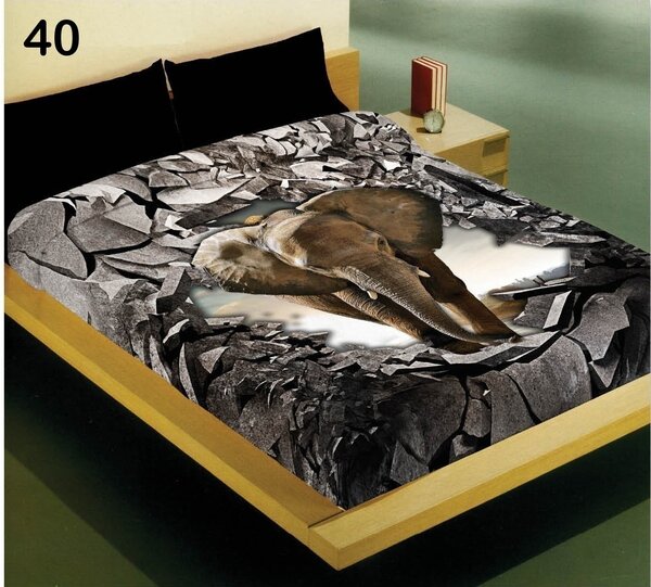 Moderná tmavosivá deka na jednu posteľ s motívom slona Sivá