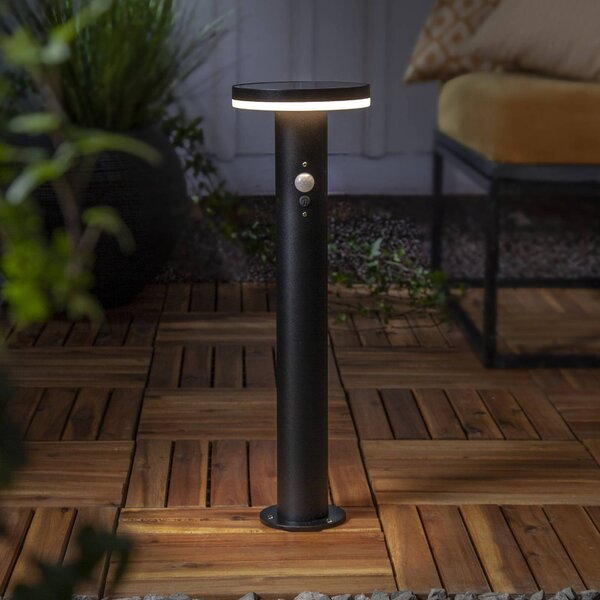 STAR TRADING Solárne LED svietidlo na podstavci Valletta Sensor čierny kov 50 cm, Čierna, Nehrdzavejúca oceľ, Moderný, Vonkajčie stĺpové osvetlenie