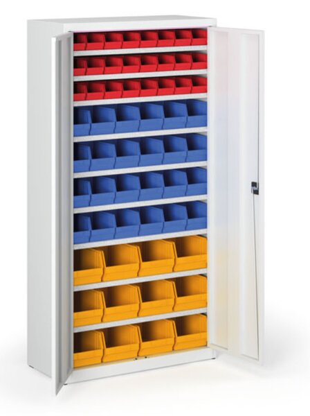 Skriňa s plastovými boxami BASIC - 1800 x 400 x 920 mm, 24xA/24xB/12xC, sivá/sivé dvere