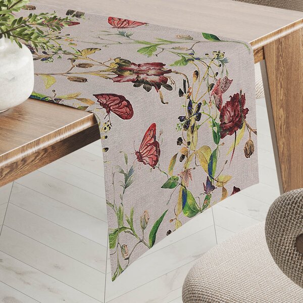 Biante Dekoračný behúň na stôl PML-083 Kvety a motýle na béžovom 20x120 cm