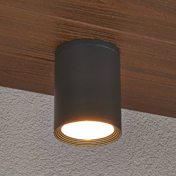 Lucande Stropné bodové svetlá Minna, antracit, 14 cm, IP54, E27, Čierna, Hliník, Moderný, Závesné svietidlo