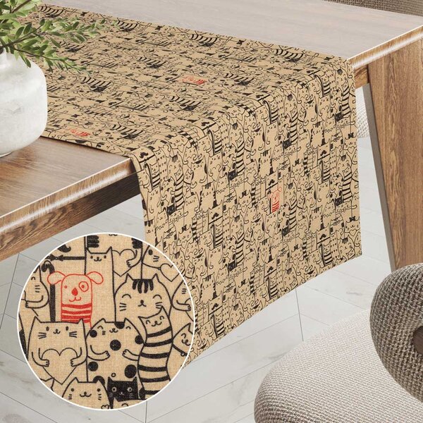 Biante Dekoračný behúň na stôl PML-093 Pes medzi mačkami na hnedobéžovom 20x120 cm