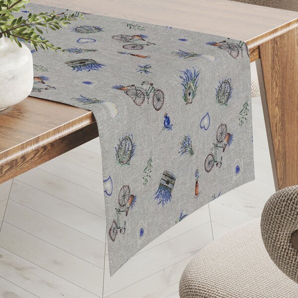 Biante Dekoračný behúň na stôl PML-097 Levandule a bicykle na sivom režnom 20x120 cm