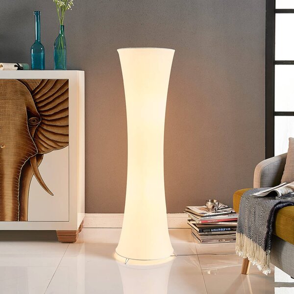 Lindby Stojacia lampa Liana, výška 123 cm, biela, textil, Biela / opálová, Obývacia izba / jedáleň, Textil / látka / hodváb, Moderný, Stojacie svietidlo