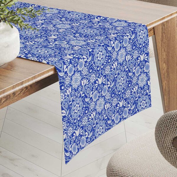 Biante Dekoračný behúň na stôl PML-100 Modro-biely ľudový ornament 20x120 cm
