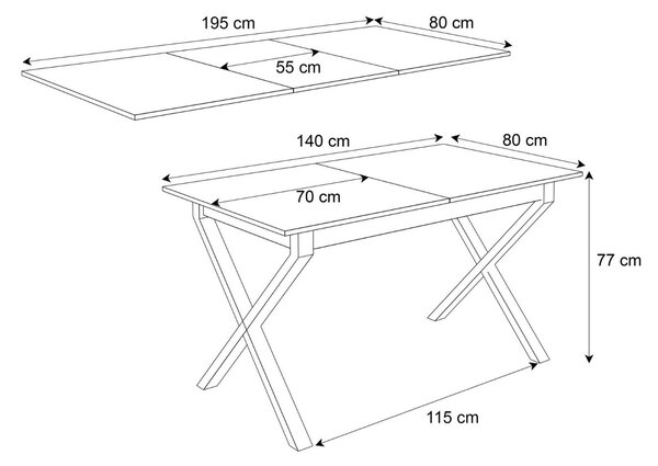 ROZKLADACÍ JEDÁLENSKÝ STÔL DANILO ČIERNY + ZLATÉ X NOHY 140 / 195 cm