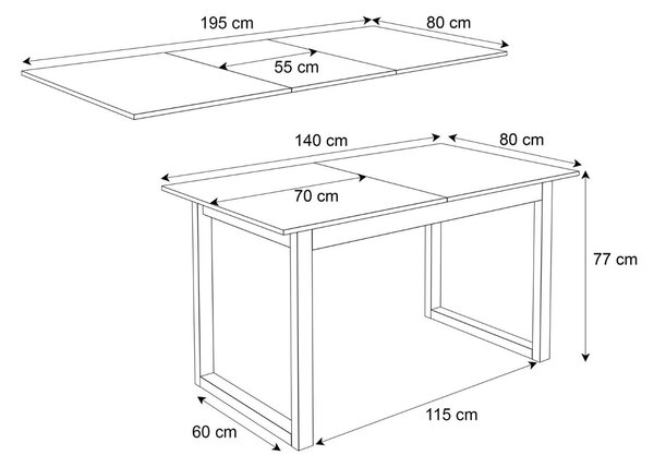 ROZKLADACÍ JEDÁLENSKÝ STÔL DANILO BIELY + ZLATÉ U NOHY 140 / 195 cm