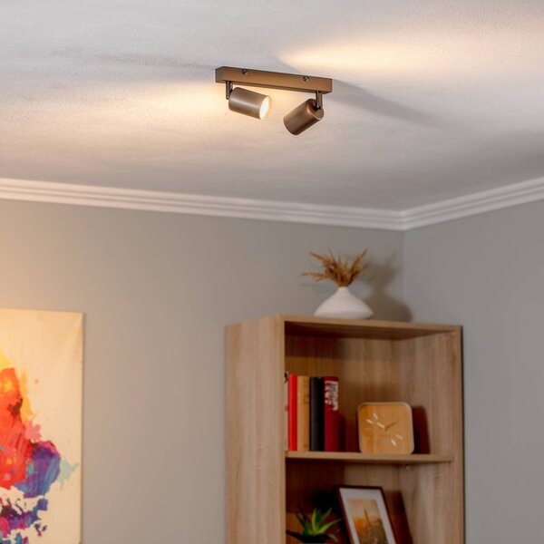 TK Lighting Stropné bodové Top, nastaviteľné, hnedé, dvojsvetelné lineárne, Hnedá / hrdzavá, Obývacia izba / jedáleň, kov, Moderný, Stropné svetlo polkruhové s priestorom