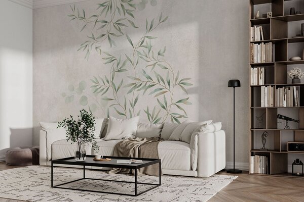 Tapety Jemný botanický vzor s tenkými vetvičkami na svetlom pozadí, Fototapety akvarel, w05424 : Uwalls.sk