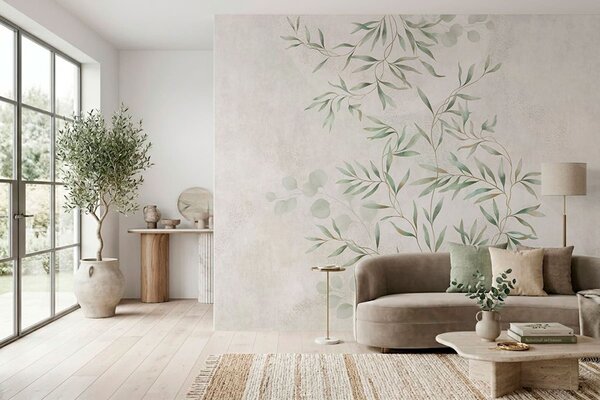 Tapety Jemný botanický vzor s tenkými vetvičkami na svetlom pozadí, Fototapety akvarel, w05424 : Uwalls.sk