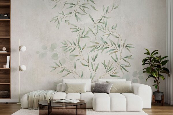 Tapety Jemný botanický vzor s tenkými vetvičkami na svetlom pozadí, Fototapety akvarel, w05424 : Uwalls.sk