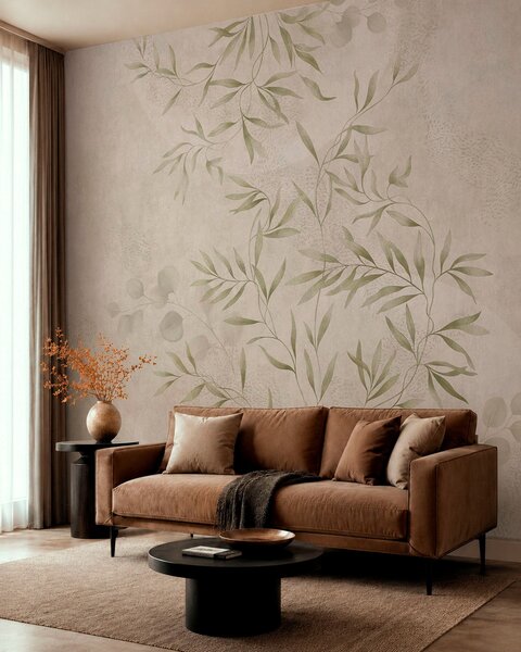 Tapety Botanický vzor v svetlozelených odtieňoch na textúrovanom pozadí, Fototapety akvarel, w05424v1 : Uwalls.sk
