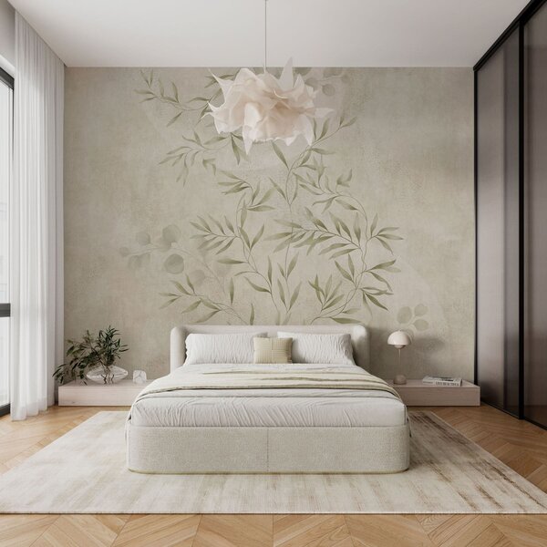 Tapety Botanický vzor v svetlozelených odtieňoch na textúrovanom pozadí, Fototapety akvarel, w05424v1 : Uwalls.sk