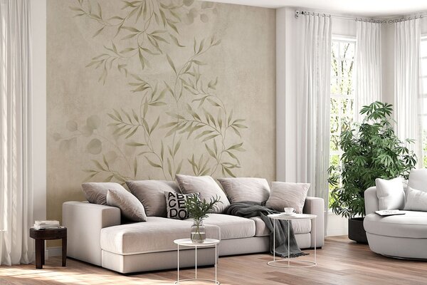 Tapety Botanický vzor v svetlozelených odtieňoch na textúrovanom pozadí, Fototapety akvarel, w05424v1 : Uwalls.sk
