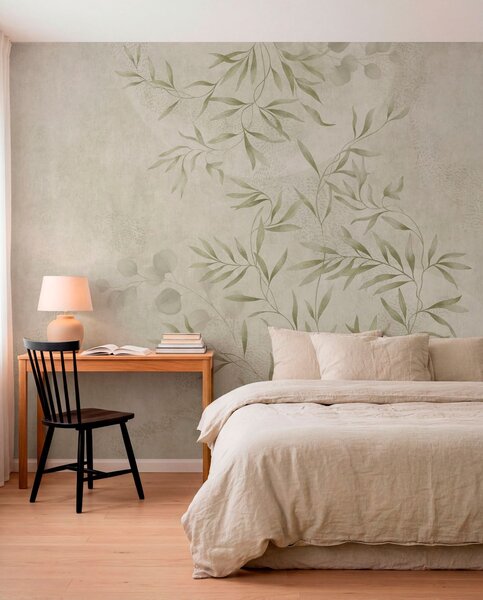 Tapety Botanický vzor v svetlozelených odtieňoch na textúrovanom pozadí, Fototapety akvarel, w05424v1 : Uwalls.sk