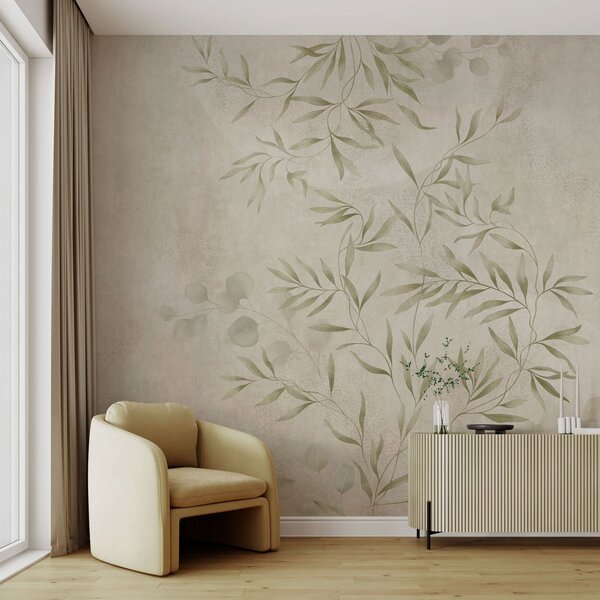 Tapety Botanický vzor v svetlozelených odtieňoch na textúrovanom pozadí, Fototapety akvarel, w05424v1 : Uwalls.sk