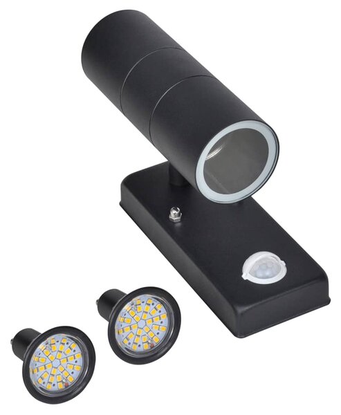 Čierna nástenná LED lampa so senzorom v tvare valca z nerezovej ocele