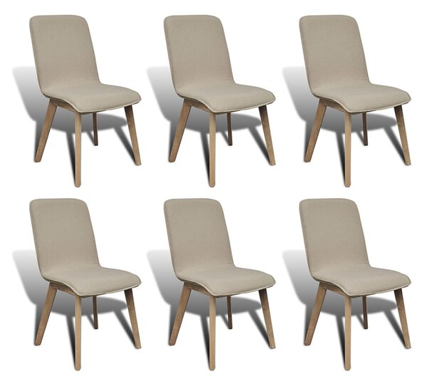 Jedálenské stoličky 6 ks, béžové, látka a dubový masív