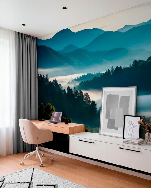 Tapety Horská krajina s hmlou a lesmi za úsvitu, Fototapety s prírodnými motívmi, w05573 : Uwalls.sk