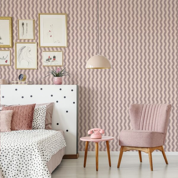 Tapety Vlnitý vzor v odtieni zaprášenej ružovej na svetlom pozadí, Tapety geometria, Tapety pruhy, a01188v4 : Uwalls.sk