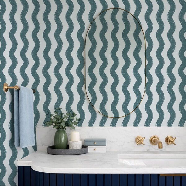 Tapety Vlnitý vzor v tmavo-tyrkysovej farbe na svetlom pozadí, Tapety geometria, Tapety pruhy, a01188v3 : Uwalls.sk