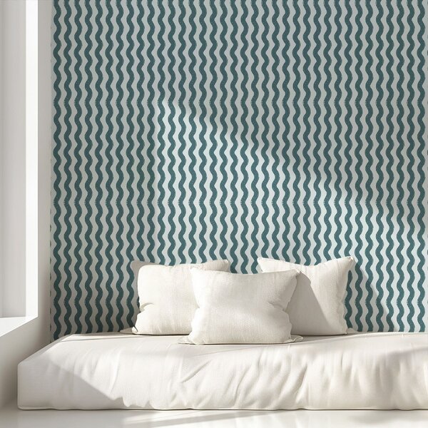 Tapety Vlnitý vzor v tmavo-tyrkysovej farbe na svetlom pozadí, Tapety geometria, Tapety pruhy, a01188v3 : Uwalls.sk