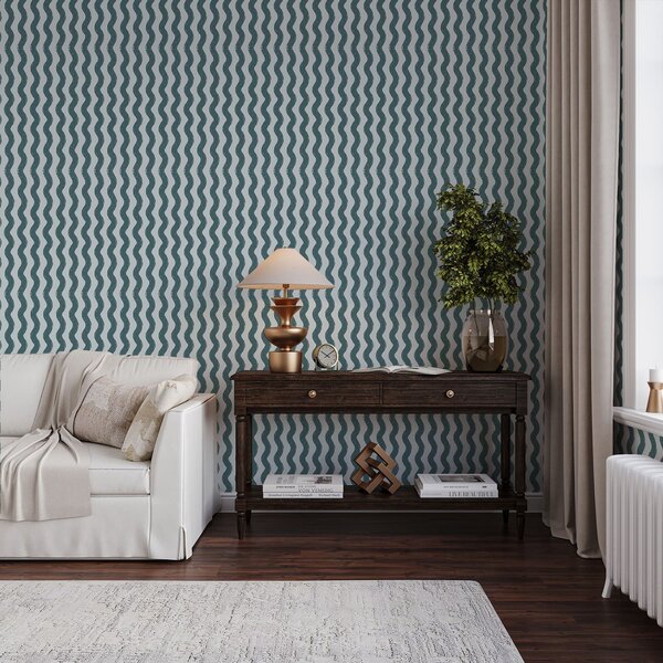 Tapety Vlnitý vzor v tmavo-tyrkysovej farbe na svetlom pozadí, Tapety geometria, Tapety pruhy, a01188v3 : Uwalls.sk