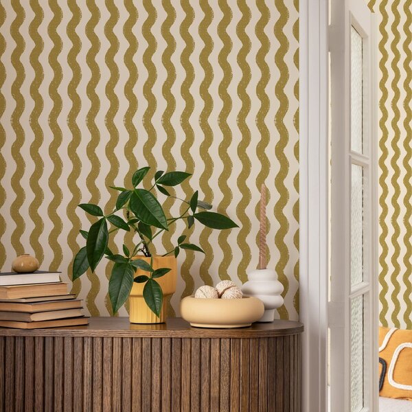 Tapety Vlnitý žltý vzor na smotanovom pozadí, Tapety geometria, Tapety pruhy, a01188v5 : Uwalls.sk