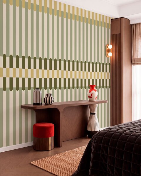 Tapety Pruhovaný vzor v zelených a pieskových odtieňoch, Fototapety geometria, w05150 : Uwalls.sk