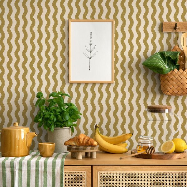 Tapety Vlnitý žltý vzor na smotanovom pozadí, Tapety geometria, Tapety pruhy, a01188v5 : Uwalls.sk