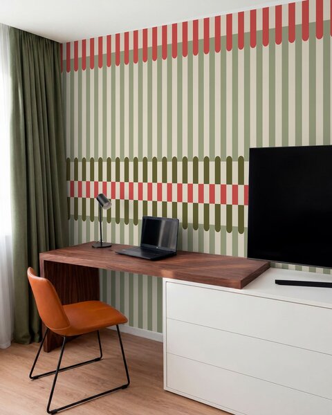 Tapety Pruhovaný vzor v zelených a koralových odtieňoch, Fototapety geometria, w05150v4 : Uwalls.sk