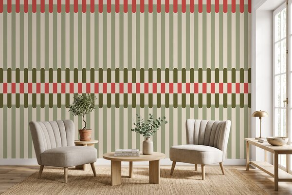 Tapety Pruhovaný vzor v zelených a koralových odtieňoch, Fototapety geometria, w05150v4 : Uwalls.sk