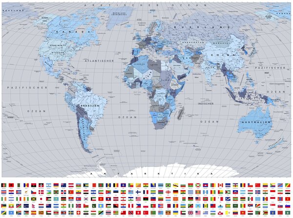 Tapety Politická mapa sveta s vlajkami v odtieňoch modrej farby v nemčine, Jedinečné tapety, c00004dev3 : Uwalls.sk