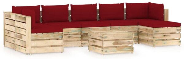 8-dielna sedacia súprava+podložky, zelená, impregnované drevo