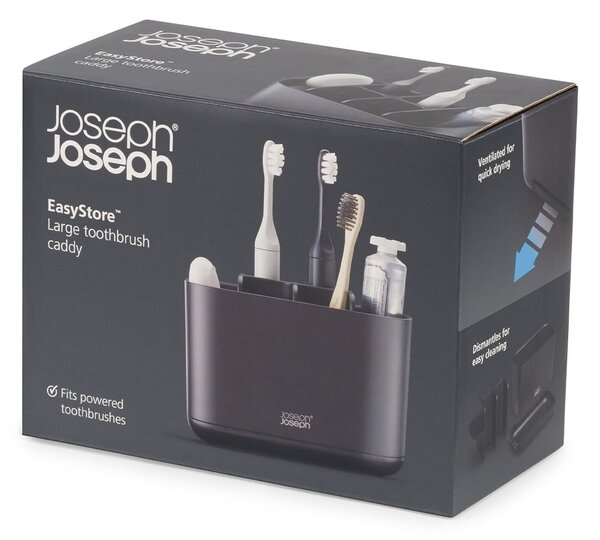 Čierny plastový stojan na zubné kefky EasyStore – Joseph Joseph