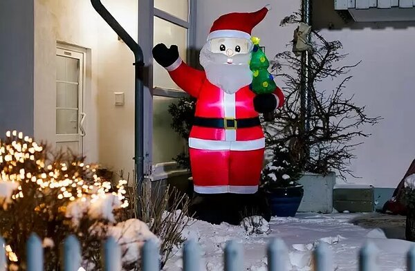 German LED nafukovacia vianočná dekorácia Santa Claus / 12 W / výška 245 cm / interiér a exteriér / studená biela