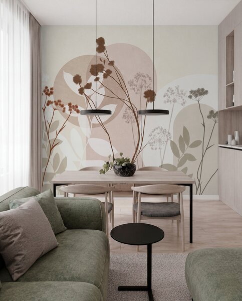 Tapety Botanická a minimalistická kompozícia zo sušených kvetov a listov s abstraktnými, 3D fototapety, Fototapety 3d kvety, w09906v1 : Uwalls.sk