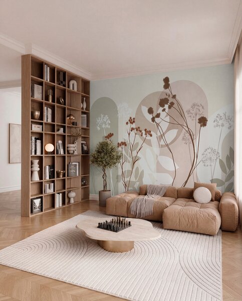 Tapety Botanická a minimalistická kompozícia zo sušených kvetov a listov s abstraktnými, 3D fototapety, Fototapety 3d kvety, w09906v1 : Uwalls.sk
