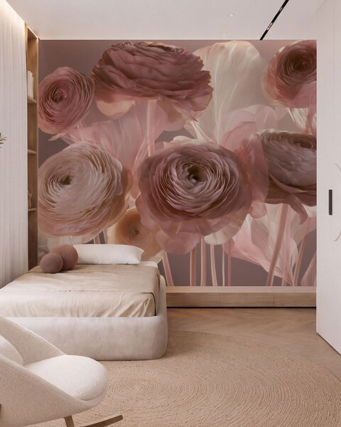 Tapety Veľké umelecké kvety ranunculus v jemných ružových a krémových odtieňoch, Fototapety s kvetmi, w09921 : Uwalls.sk