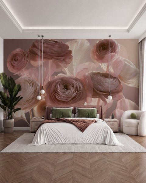Tapety Veľké umelecké kvety ranunculus v jemných ružových a krémových odtieňoch, Fototapety s kvetmi, w09921 : Uwalls.sk