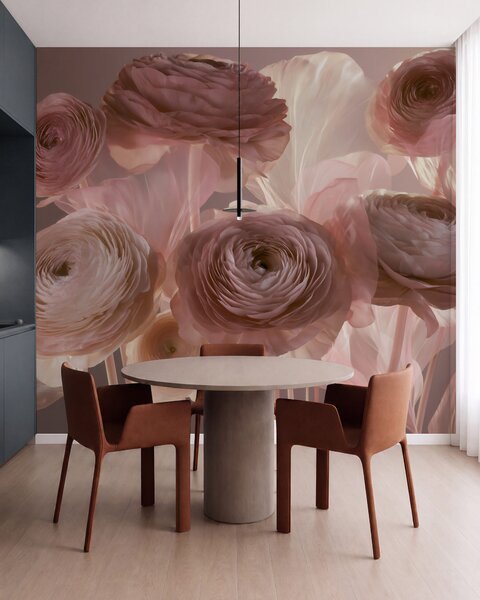 Tapety Veľké umelecké kvety ranunculus v jemných ružových a krémových odtieňoch, Fototapety s kvetmi, w09921 : Uwalls.sk