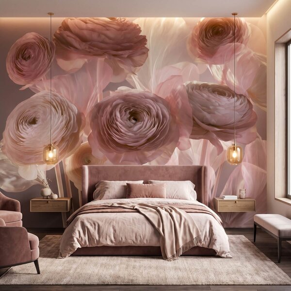 Tapety Veľké umelecké kvety ranunculus v jemných ružových a krémových odtieňoch, Fototapety s kvetmi, w09921 : Uwalls.sk