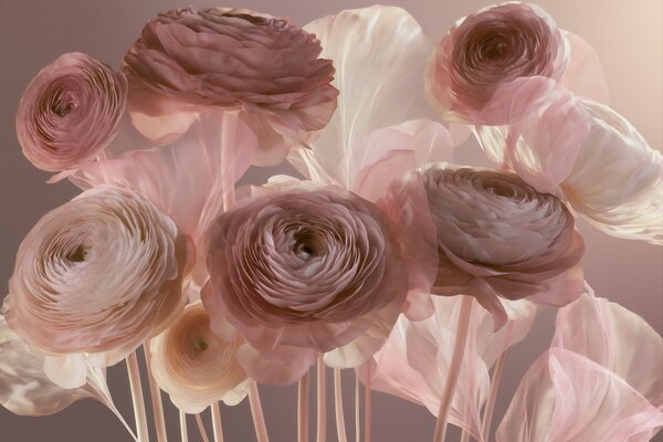 Tapety Veľké umelecké kvety ranunculus v jemných ružových a krémových odtieňoch, Fototapety s kvetmi, w09921 : Uwalls.sk