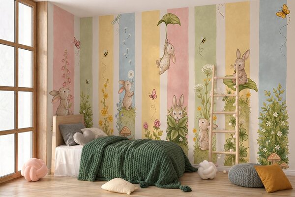 Tapety Lúčni priatelia na prúžkoch, Fototapety zvieratá, w05730 : Uwalls.sk