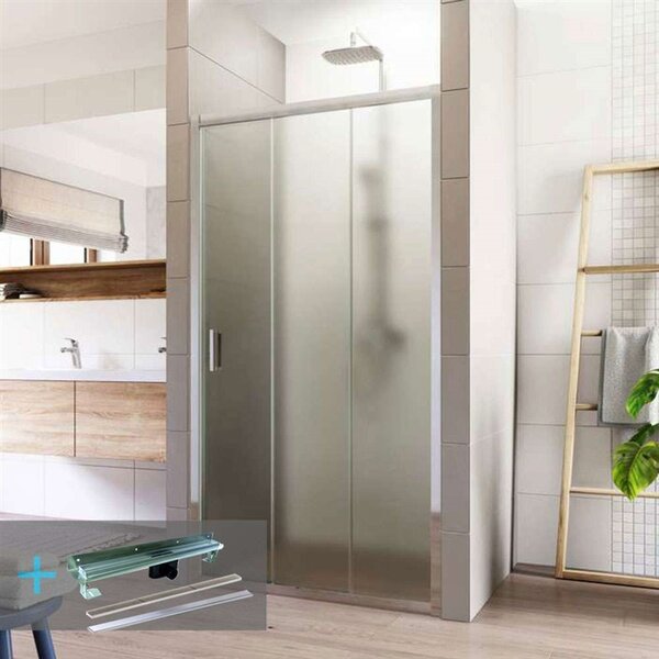 Mereo, Sprchový set: zasúvacie trojdielne sprchové dvere 90x190, 6mm Point sklo, chrómový profil a sprchovací žľab k stene vr. roštu, MER-CK80622KZ