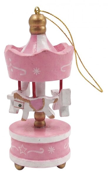 Set 6ks ružová vianočná drevená ozdoba kolotoč s koníkmi - 6*1*18 cm - Clayre & Eef