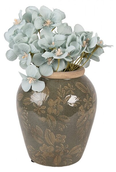Zelená keramická váza s kvetmi Timothée S - Ø 13*15 cm - Clayre & Eef