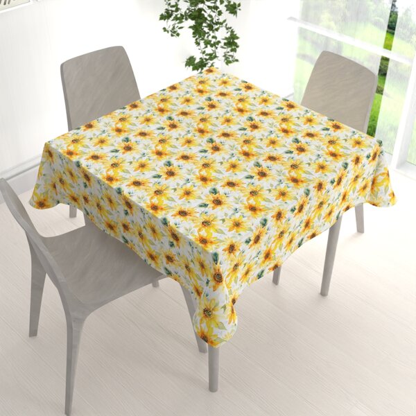 Biante Dekoračný štvorcový obrus Rongo RGP-509 Akvarelové slnečnice na bielom 40x40 cm